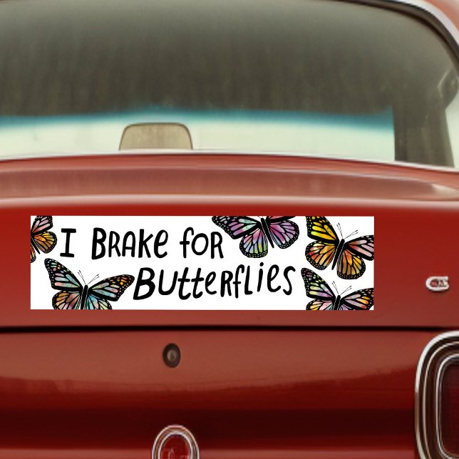 I BRAKE FOR BUTTERFLIES Monarch Watercolor  Bumper Sticker (I BRAKE FOR BUTTERFLIES Monarch Watercolor hand drawn Bumper Sticker
)