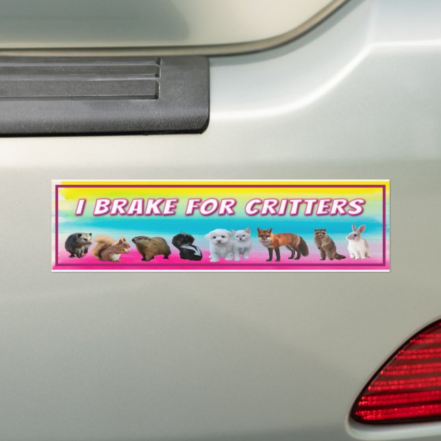 I Brake For Critters - Funny Woodland Critters Bumper Sticker (On Car)
