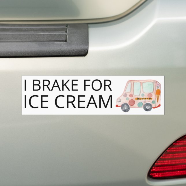 I BRAKE FOR ICE CREAM Cute Ice Cream Truck Bumper Sticker (On Car)