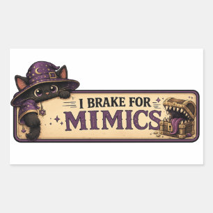 I Brake For Mimics Funny D&D Wizard Cat Sticker
