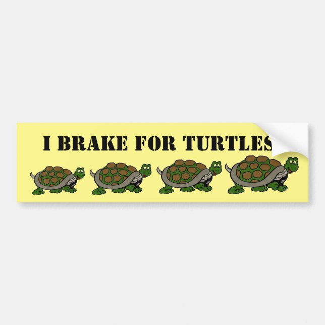 I Brake for Turtles Caution Yellow Cute Fun Bumper Sticker (Front)