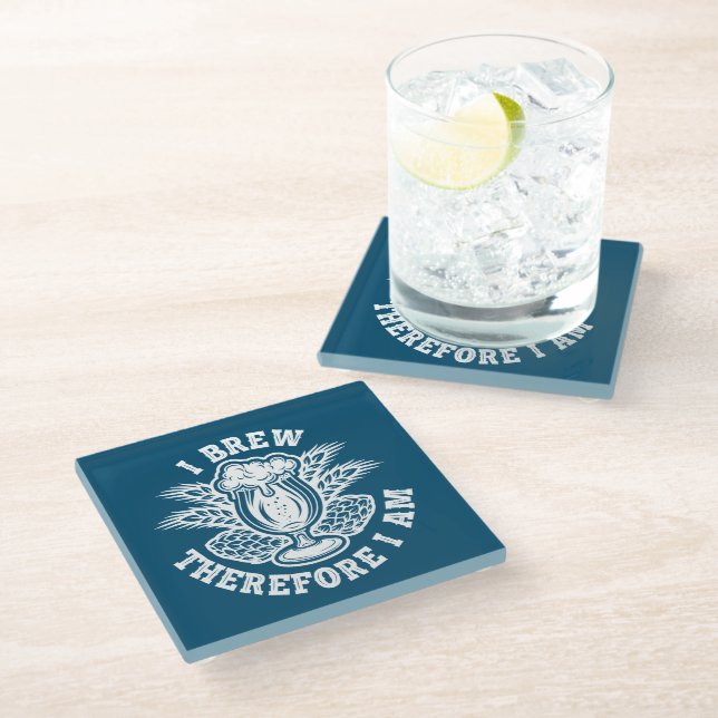 I Brew Therefore I Am Glass Coaster (Angled)