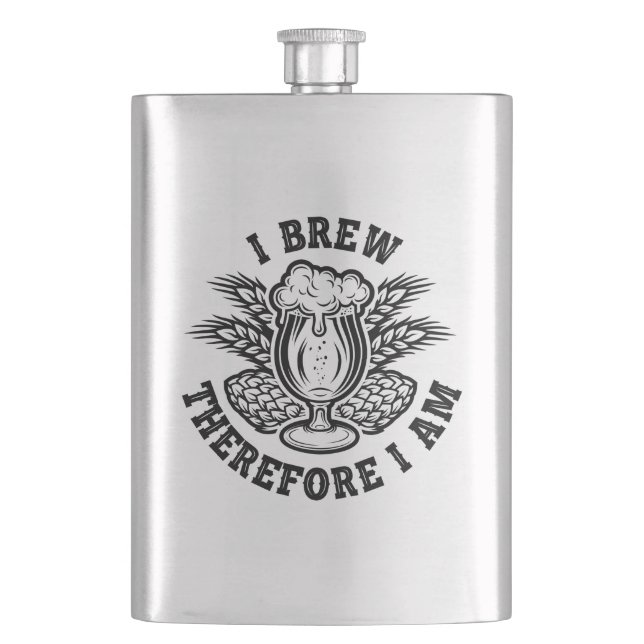 I Brew Therefore I Am Hip Flask (Front)