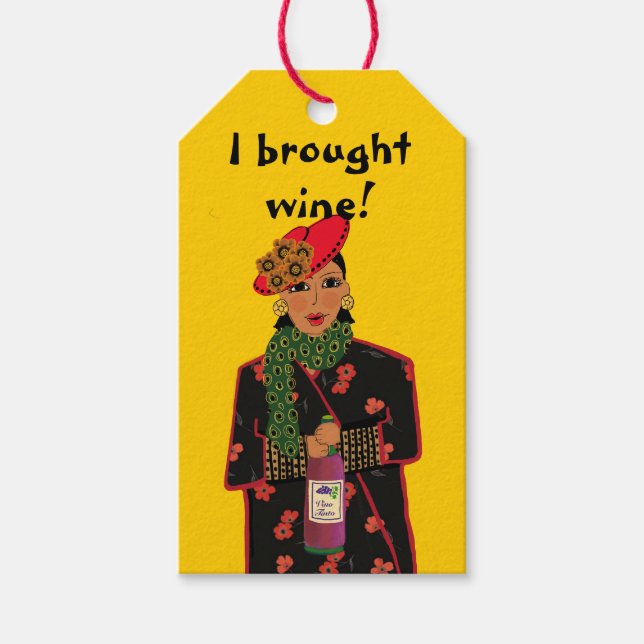 I Brought Wine! Yellow Gift Tags (Front)