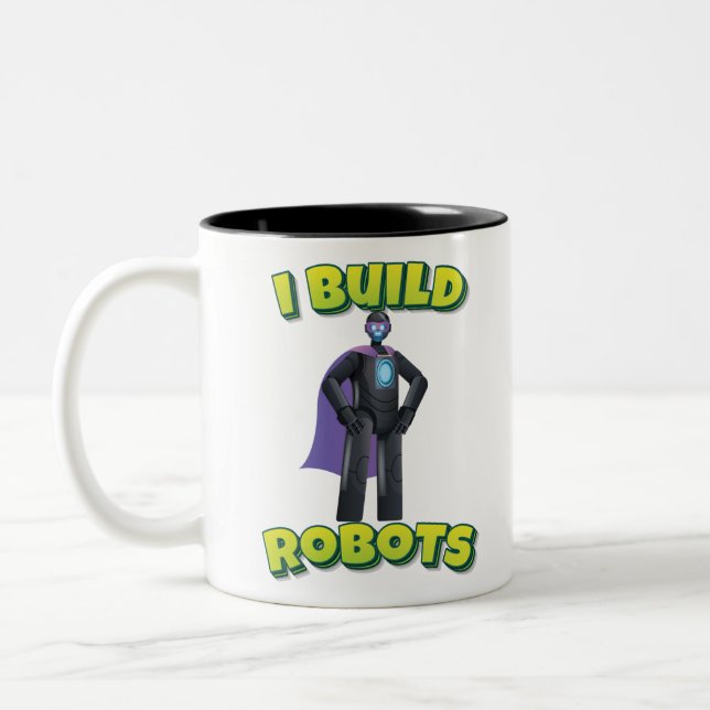 I Build Robots Robot Superhero Two-Tone Coffee Mug (Left)