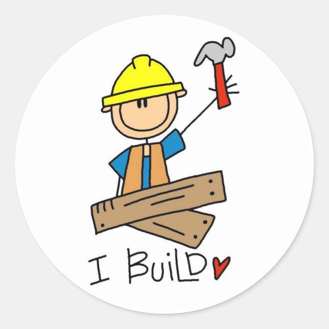 I Build Stick Figure Carpenter Tshirts Classic Round Sticker (Front)