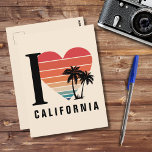 I ♥ California Retro Postcard<br><div class="desc">Send a little sunshine from the Golden State with this stylish postcard featuring a bold I ❤️ California design on a warm antique white background. The eye-catching layout includes a large “I, ” a retro-striped heart in sunset-inspired hues (red, orange, taupe, green, teal, and blue), breezy palm trees, and customisable...</div>