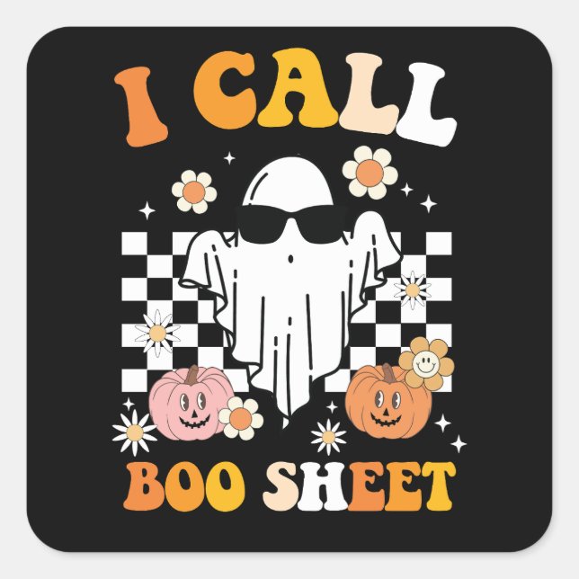 I Call Boo Sheet Halloween Retro Ghost Square Sticker (Front)
