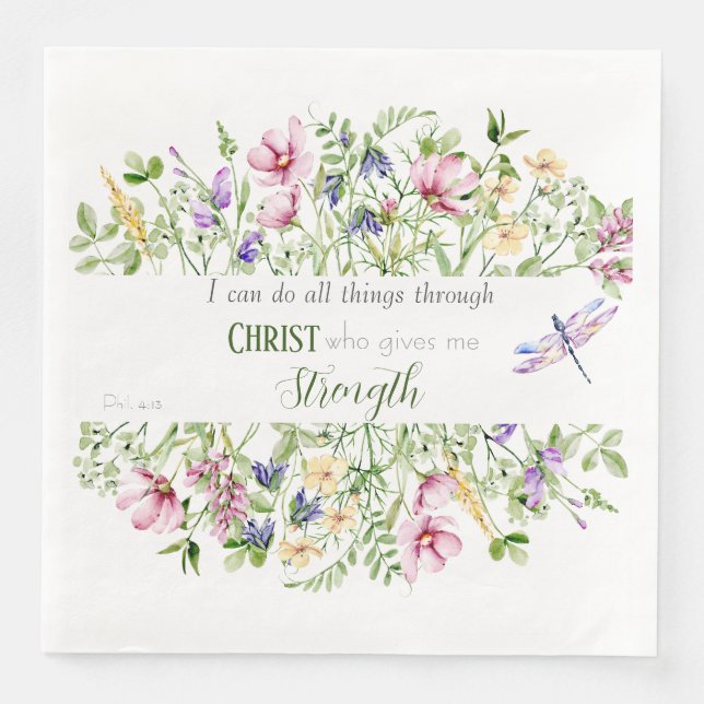 I Can Do All Things Bible Verse Elegant Botanical Napkin (Front)