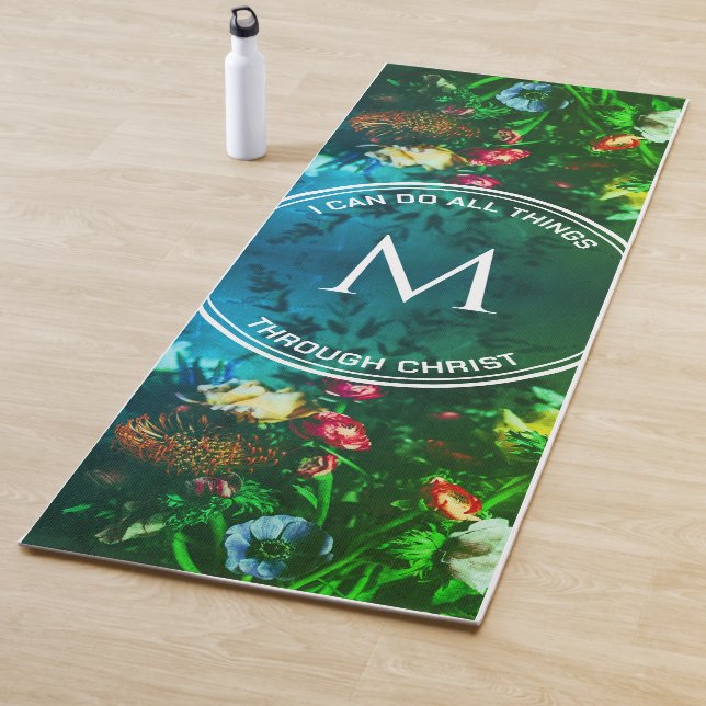 I CAN DO ALL THINGS Christian Monogram Floral Yoga Mat (In Situ)