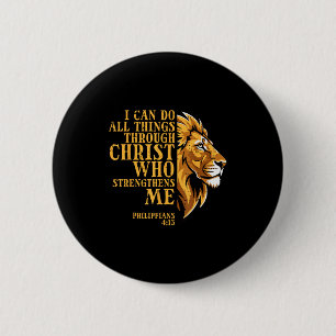 I Can Do All Things Lion Christian God Jesus Men W 6 Cm Round Badge