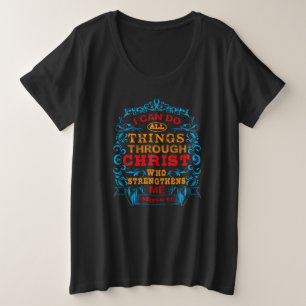 I Can Do All Things Through Christ Blue Red Ladies Plus Size T-Shirt