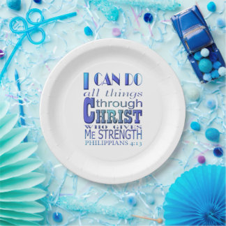 I can do all things through Christ Blue Text    Paper Plate