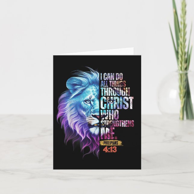 I Can Do All Things Through Christ Lion Faith Chri Card (Front)