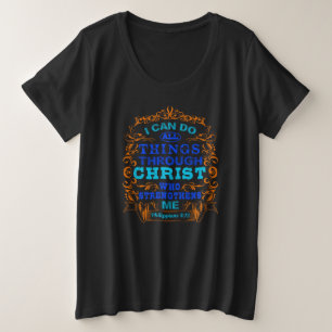 I Can Do All Things Through Christ Orange Blue Plus Size T-Shirt