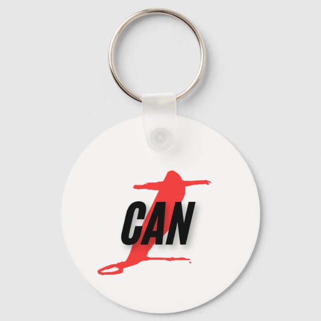 "I Can" Dynamic Red & Black Empowerment Word Art Key Ring (Front)