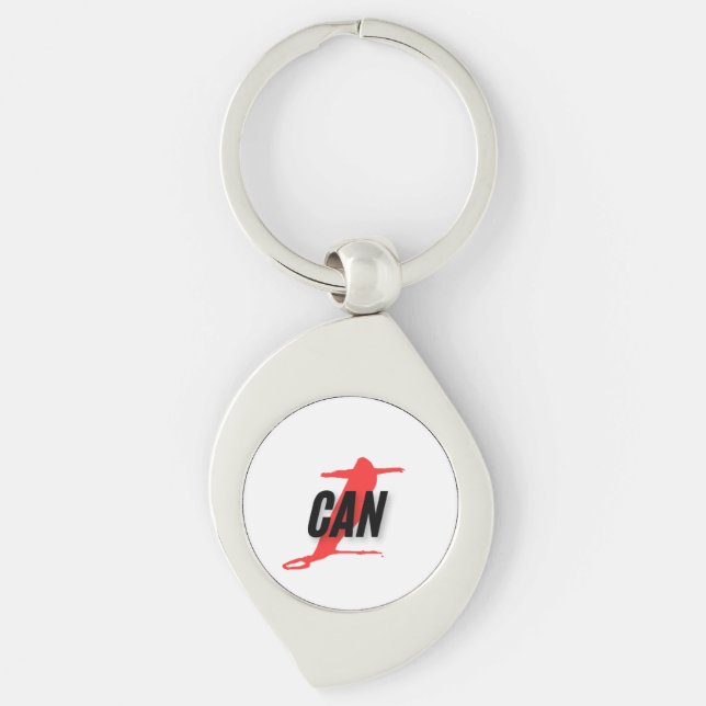 "I Can" Dynamic Red & Black Empowerment Word Art Key Ring (Front)