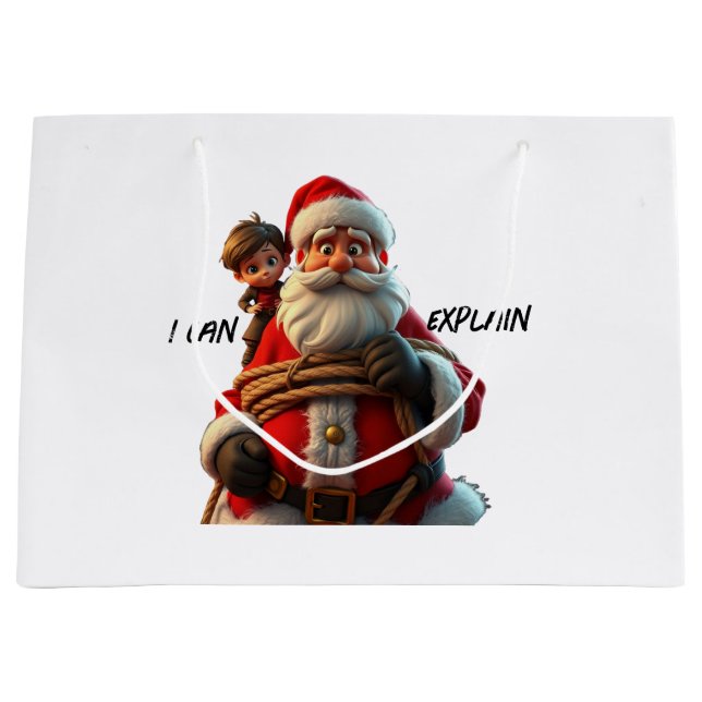 I Can Explain, Cartoon Santa Claus And Little Boy Large Gift Bag (Front)