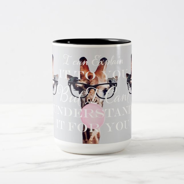 I Can Explain it to you Giraffe Blowing Gum  Two-Tone Coffee Mug (Center)