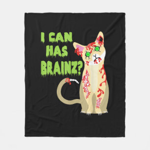I Can Has A Brain Zombie Cat Shirt Fleece Blanket