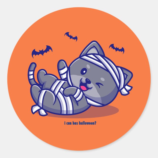 I Can Has Halloween? Classic Round Sticker (Front)
