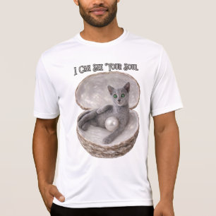 I Can See Your Soul Funny Russian Blue Cat Design T-Shirt