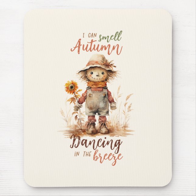 I Can Smell Autumn – Rustic Scarecrow & Sunflower Mouse Pad (Front)