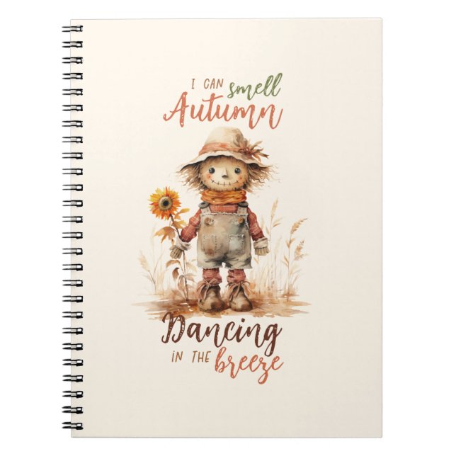 I Can Smell Autumn – Rustic Scarecrow & Sunflower Notebook (Front)