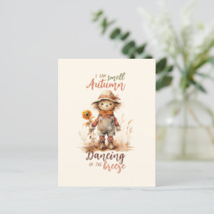 I Can Smell Autumn – Rustic Scarecrow & Sunflower Postcard