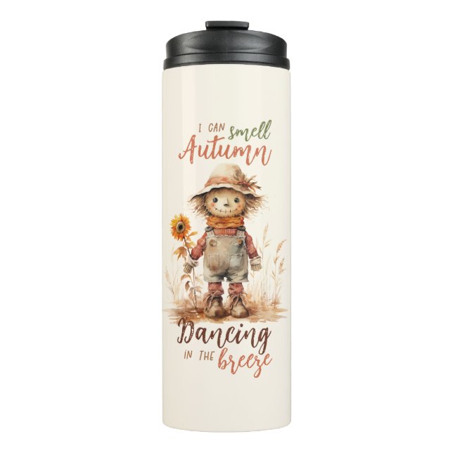 I Can Smell Autumn – Rustic Scarecrow & Sunflower Thermal Tumbler (Front)