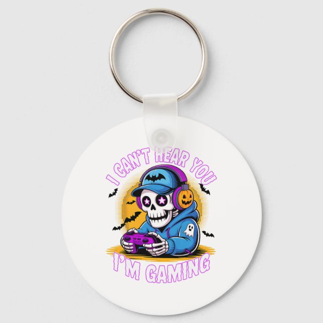 I Can’t Hear You I’m Gaming Spooky Skeleton Hallow Key Ring (Front)