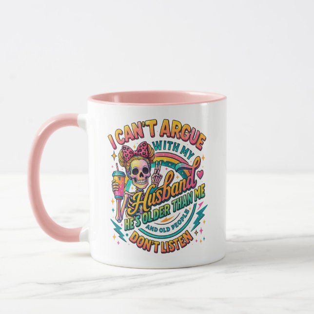 I can't argue with my husband skeleton meme mug (Left)