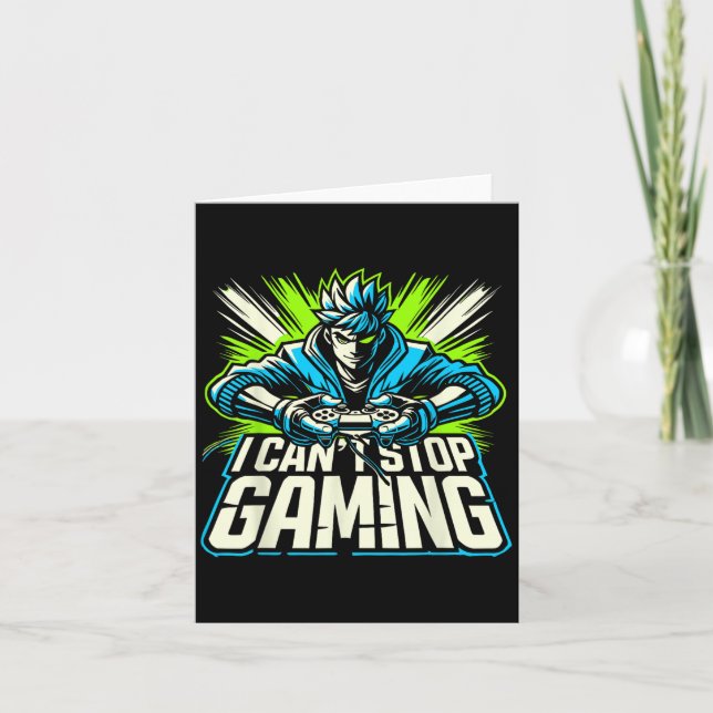 I Can't Stop Gaming Funny Gamer Graphic Amine Vide Card (Front)