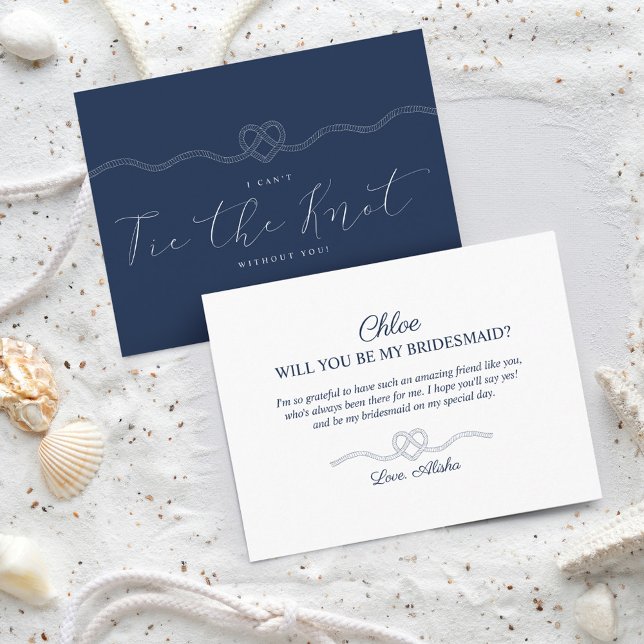 I Can't Tie The Knot Without You Navy Rope & Heart Invitation Postcard (I Can't Tie The Knot Without You Navy Rope & Heart Invitation Postcard)