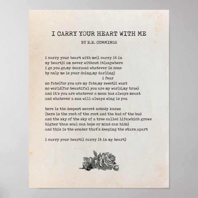 I Carry Your Heart Poem - EE Cummings Poster (Front)