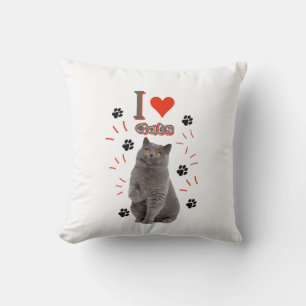 I ❤️ Cats – Cute Cat & Paw Print Design Cushion