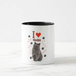 I ❤️ Cats – Cute Cat & Paw Print Design Mug