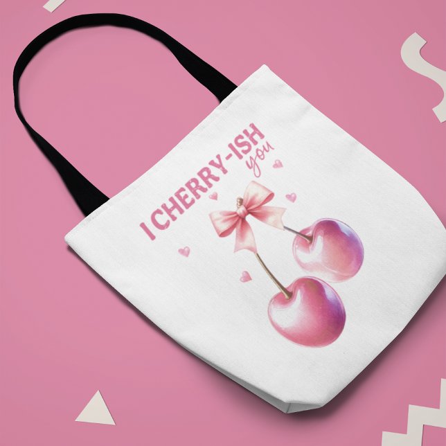 'I Cherry-ish You' with Custom Name Romantic Tote Bag ('I Cherry-ish You' with Custom Name Romantic Tote Bag)