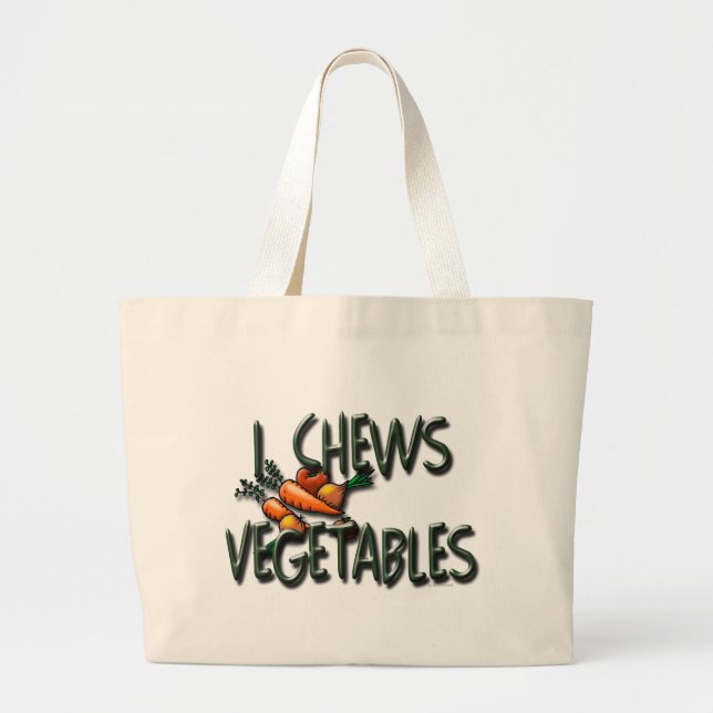 I Chews Vegetables Design Large Tote Bag (Front)