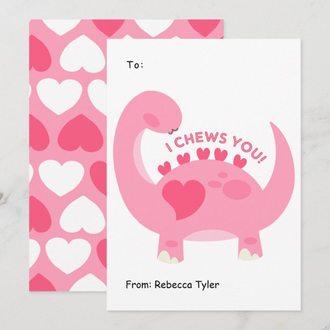 I Chews You Cute Classroom Pink Valentines Day  Holiday Card (Front/Back)