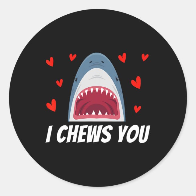 I Chews You Funny Valentines Day Shark Couple Kids Classic Round Sticker (Front)