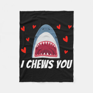 I Chews You Funny Valentines Day Shark Couple Kids Fleece Blanket