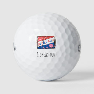 'I Chews You' Playful Sweet Fun Bubble Gum Funny  Golf Balls