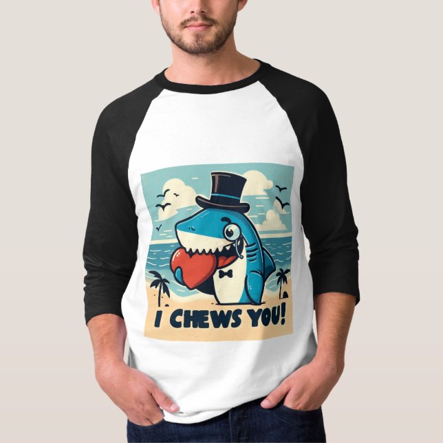 I Chews You! Shark with Heart Men's 3/4 Sleeve  T-Shirt (Front)