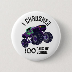 I chrused 100 days of school green monster truck  6 cm round badge