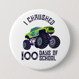 I chrused 100 days of school green monster truck  7.5 cm round badge