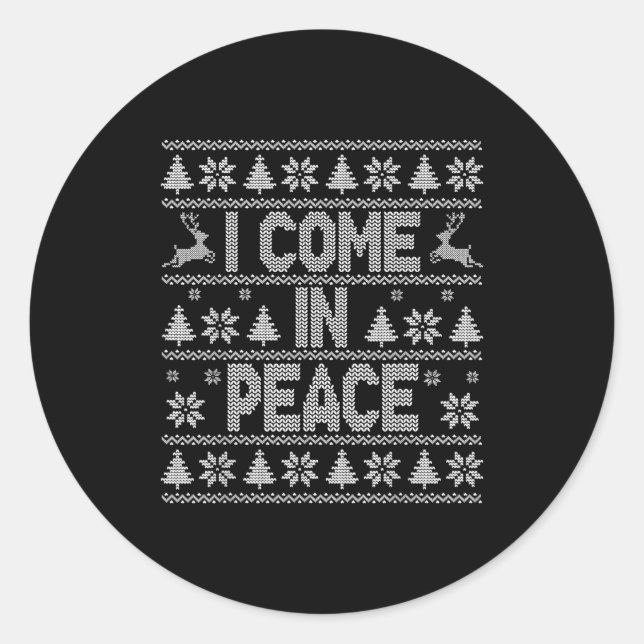 I Come In Peace Couple Matching Ugly Christmas Swe Classic Round Sticker (Front)