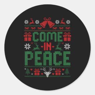 I Come In Peace Couple Matching Ugly Christmas Swe Classic Round Sticker