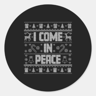I Come In Peace Couple Matching Ugly Christmas Swe Classic Round Sticker