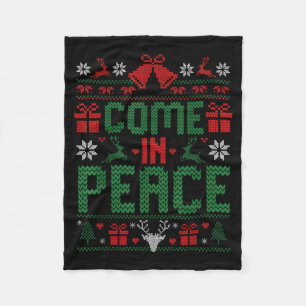 I Come In Peace Couple Matching Ugly Christmas Swe Fleece Blanket